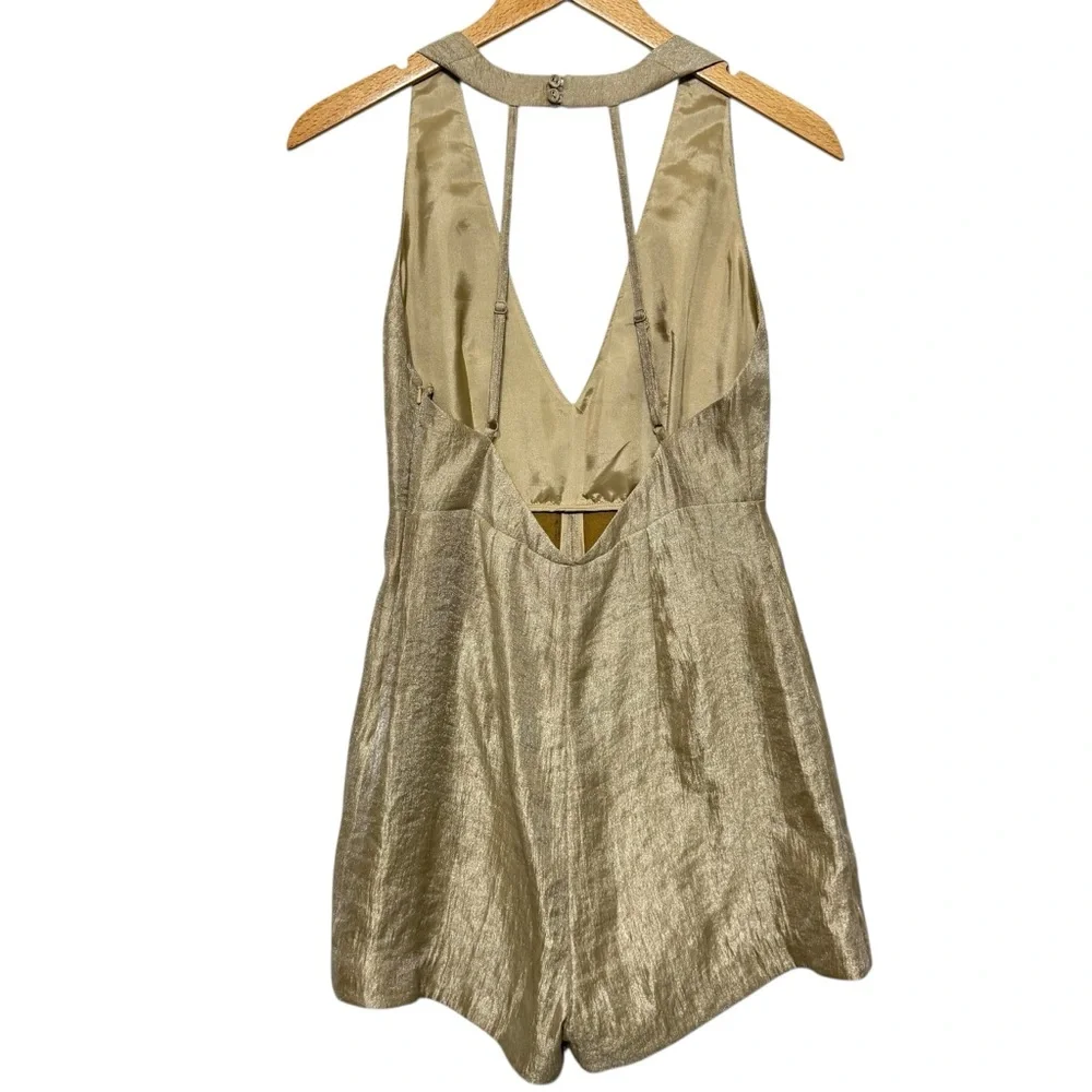 Free‎ People Gold Shimmer Plunge Neckline Romper Size 4